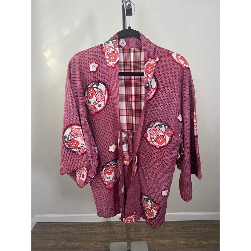 Vintage Japanese Handmade Kimono Jacket Red Floral